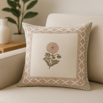Peach Marigold Canvas Cotton Cushion Cover