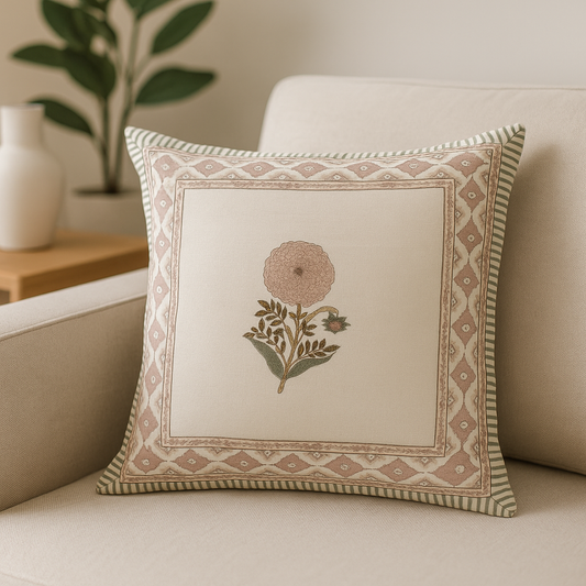 Peach Marigold Canvas Cotton Cushion Cover