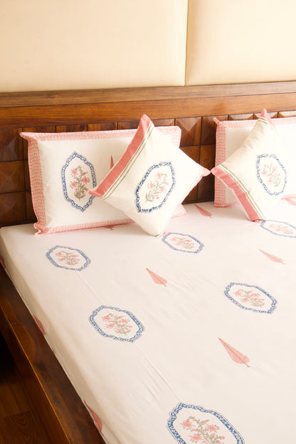 Pink Blue Jasmine Mirror Percale Bedsheet