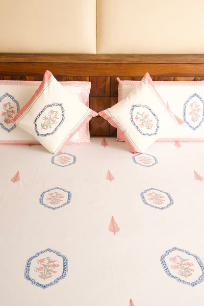 Pink Blue Jasmine Mirror Percale Bedsheet