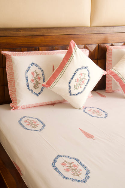 Pink Blue Jasmine Mirror Percale Bedsheet