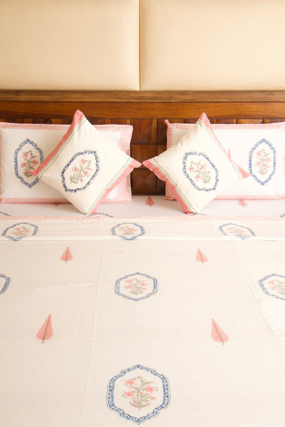 Organic Mulmul Cotton Dohar AC Blanket - Pink Blue Jasmine Mirror