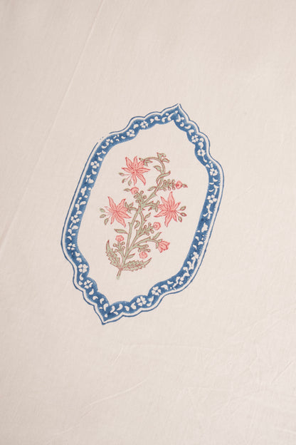 Pink Blue Jasmine Mirror Bedsheet & Bedcover Set