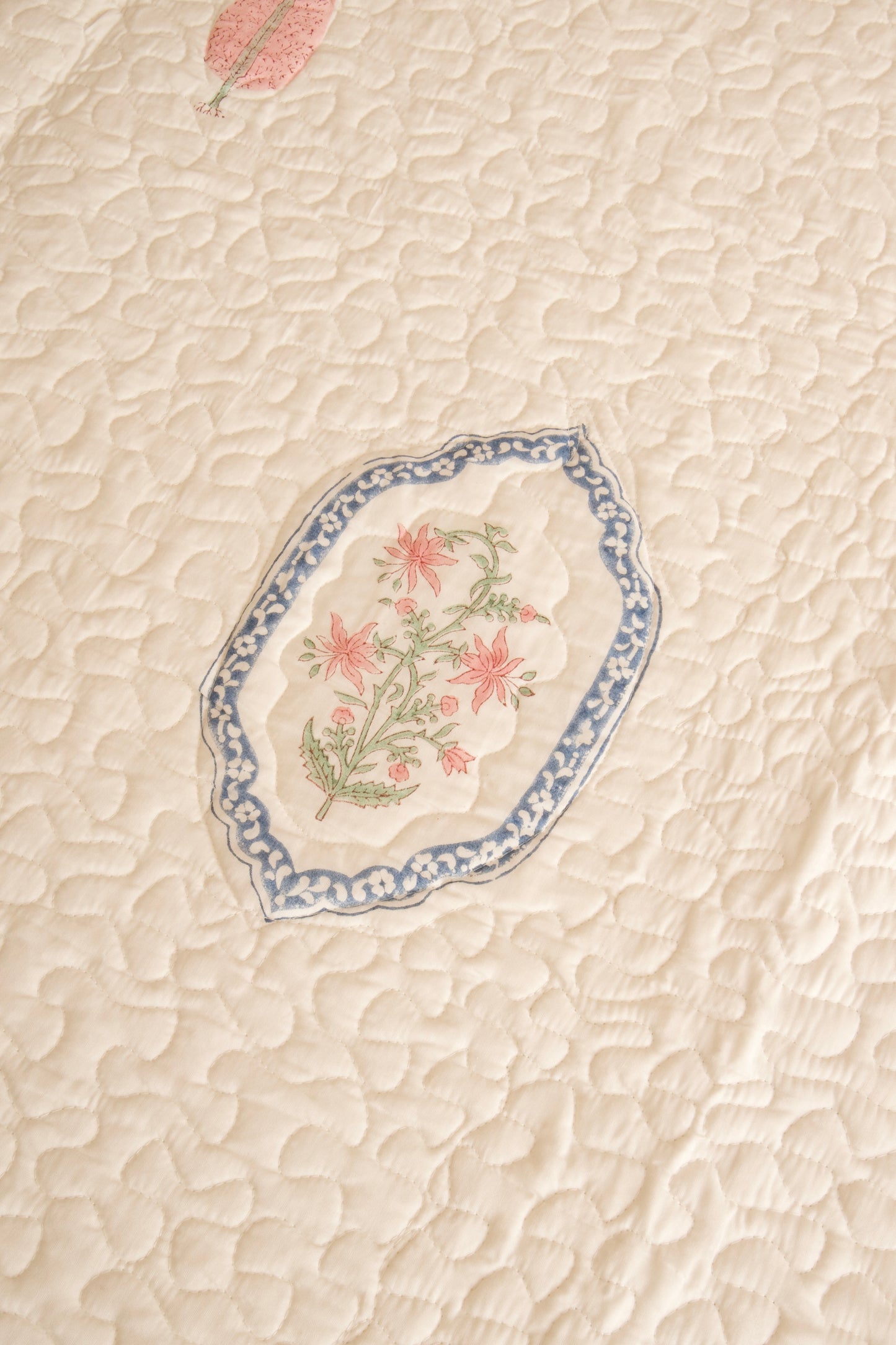 Pink Blue Jasmine Mirror Bedsheet & Bedcover Set