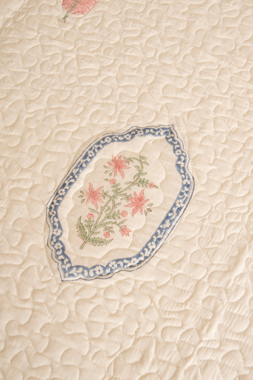 Pink Blue Jasmine Mirror Bedsheet & Bedcover Set