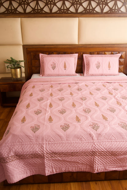 Dusty Rose Persian Quilted Luxury Bedcover