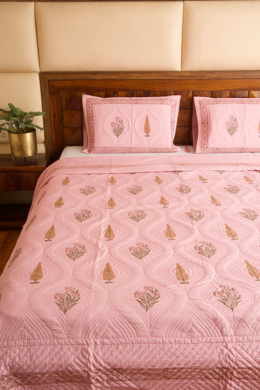 Dusty Rose Persian Quilted Luxury Bedcover- California King