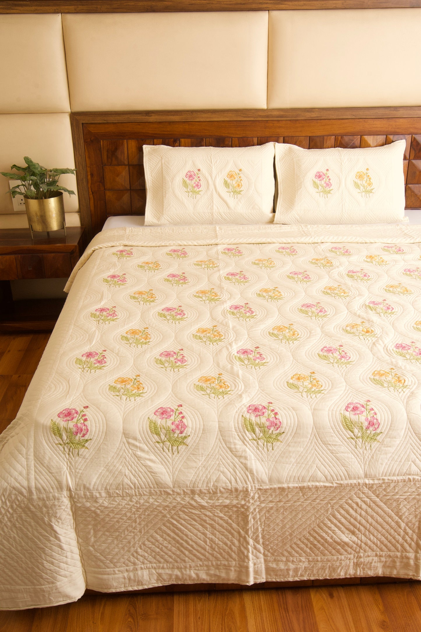 Almond Ivory Persian Quilted Luxury Bedcover