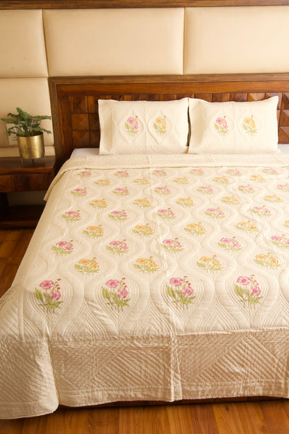 Almond Ivory Persian Quilted Luxury Bedcover