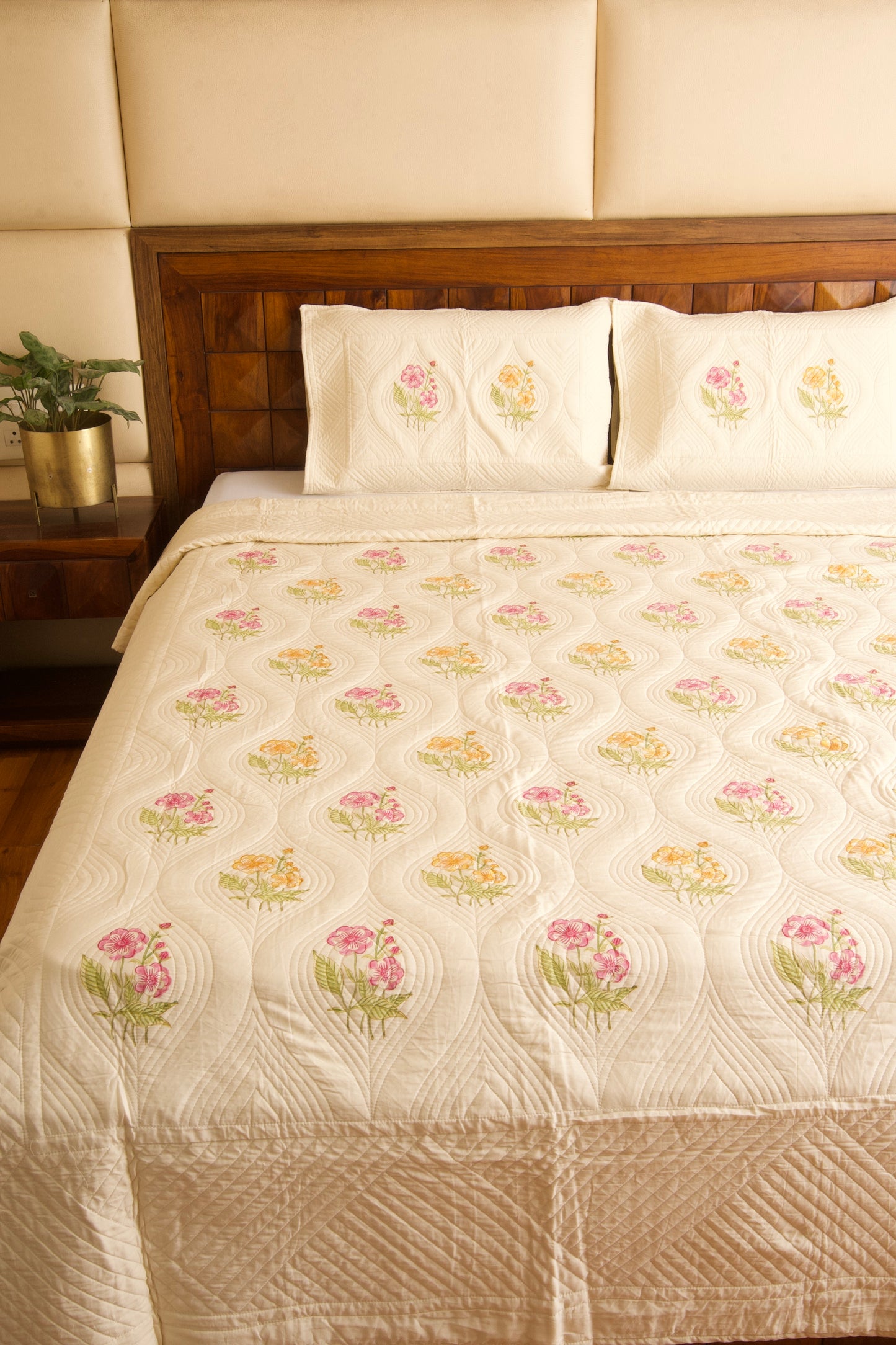 Almond Ivory Persian Quilted Luxury Bedcover
