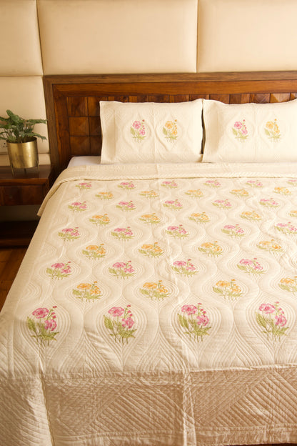 Almond Ivory Persian Quilted Luxury Bedcover