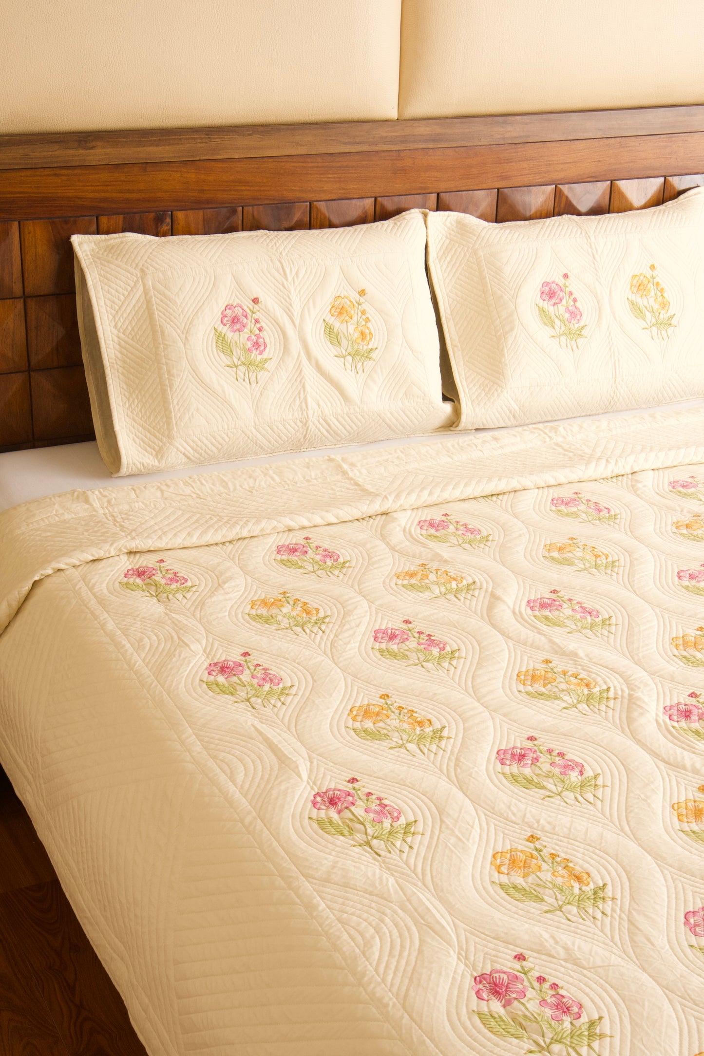 Almond Ivory Persian Quilted Luxury Bedcover