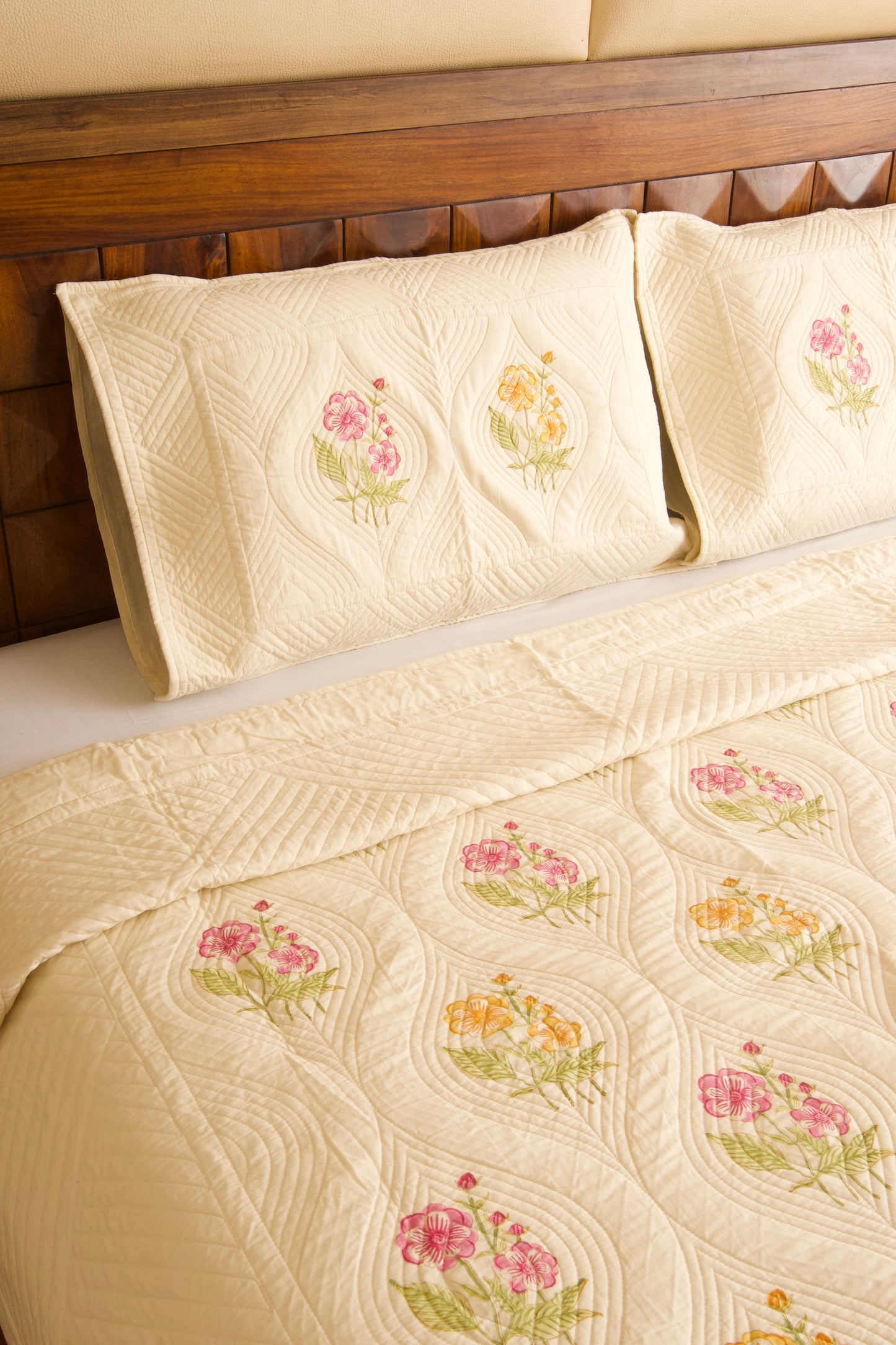 Almond Ivory Persian Quilted Luxury Bedcover