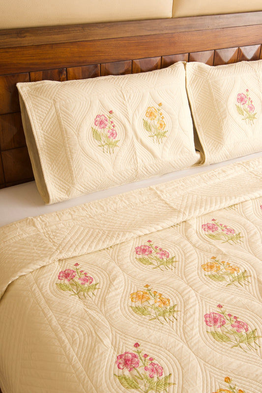 Almond Ivory Persian Quilted Luxury Bedcover