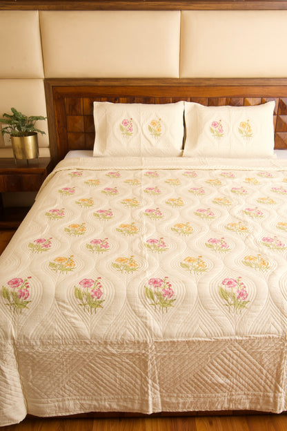 Almond Ivory Persian Quilted Luxury Bedcover