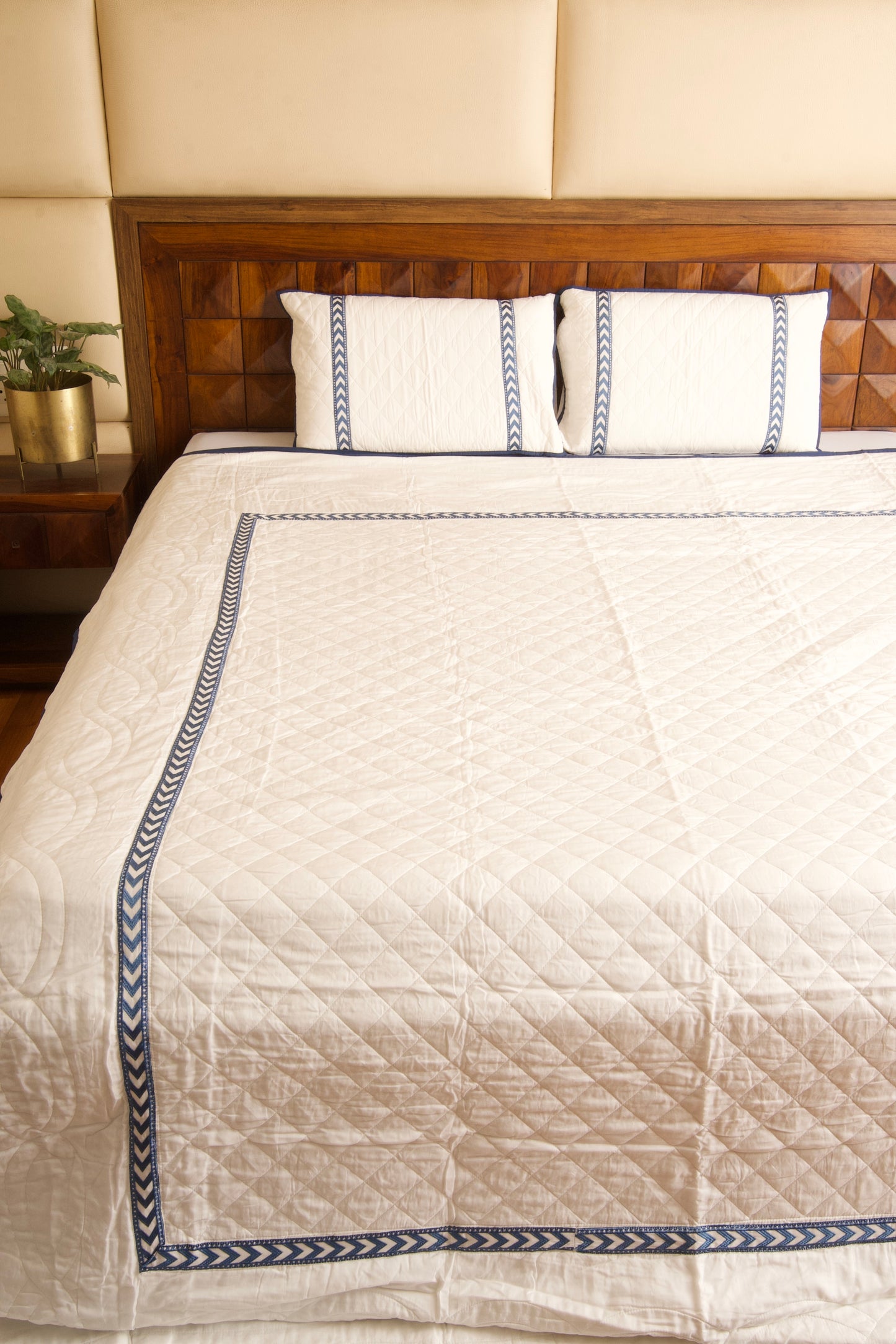 Blue Embroidery Persian Quilted Luxury Bedcover