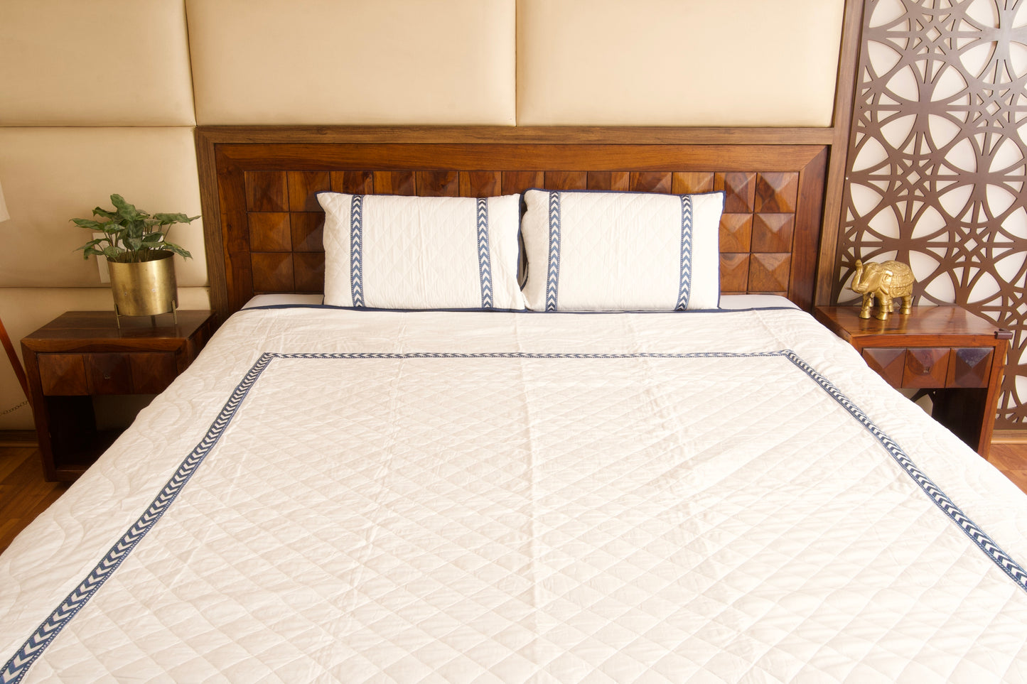 Blue Embroidery Persian Quilted Luxury Bedcover