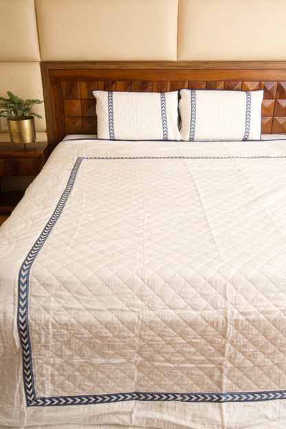 Blue Embroidery Persian Quilted Luxury Bedcover