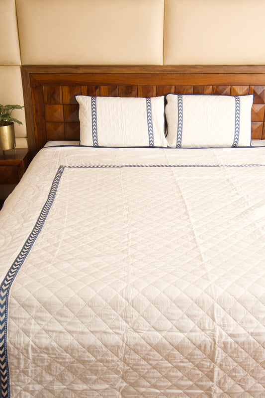 Blue Embroidery Persian Quilted Luxury Bedcover