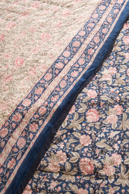 Neel Gulaab Reversible Mulmul Cotton Quilt