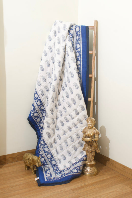 Blue Paisely Reversible Mulmul Cotton Quilt