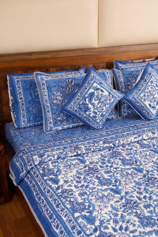 Blue Pottery Reversible Quilted Bedcover