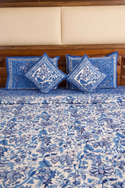 Blue Pottery Reversible Mulmul Cotton Quilt-King Size