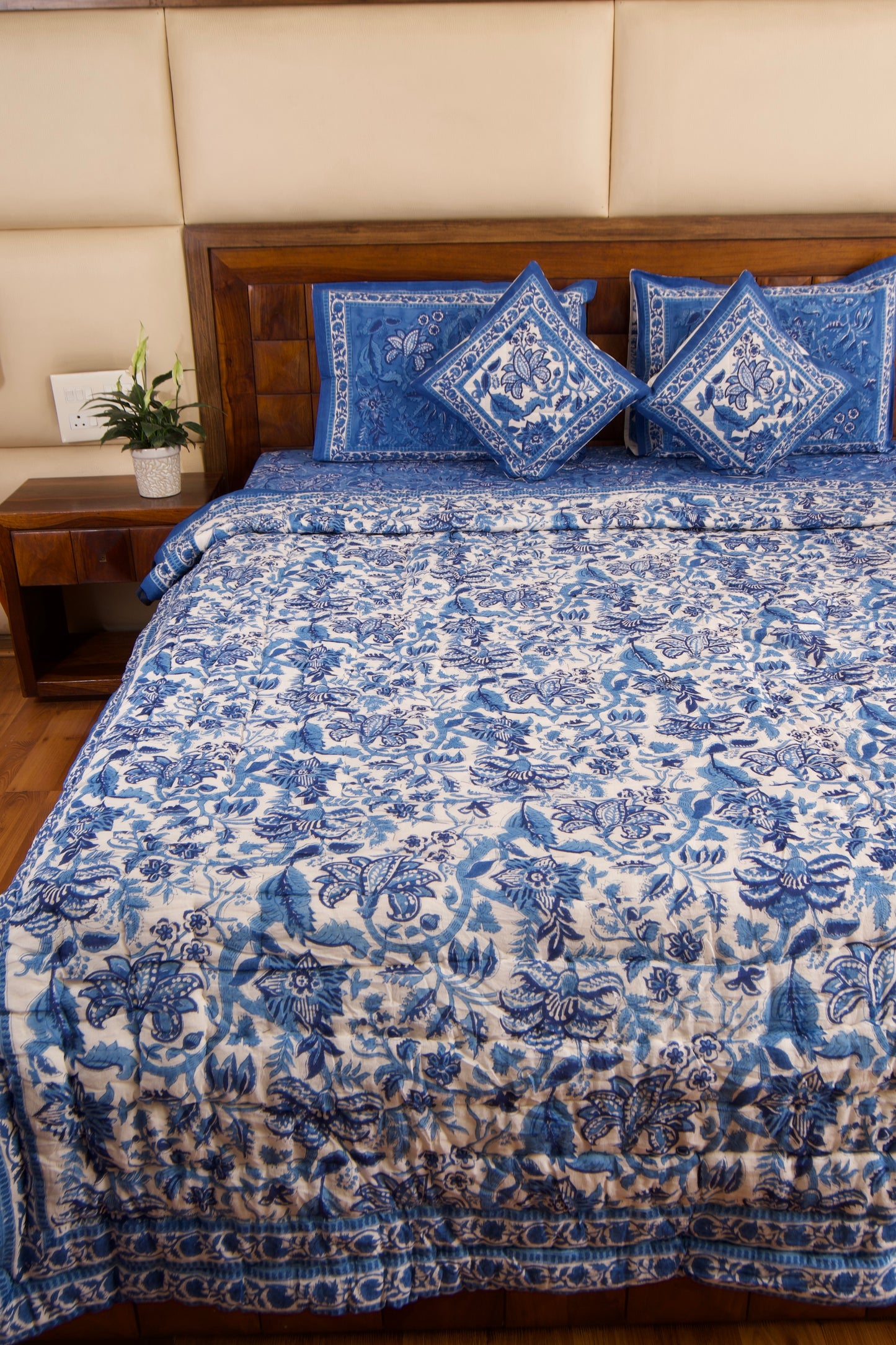 Blue Pottery Reversible Mulmul Cotton Quilt-King Size