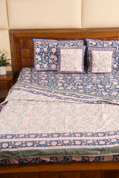 Organic Mulmul Cotton Dohar AC Blanket - Neel Gulaab