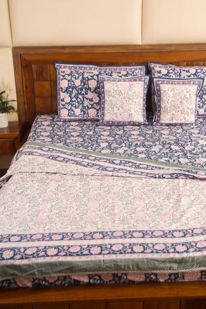 Organic Mulmul Cotton Dohar AC Blanket - Neel Gulaab