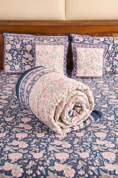 Neel Gulaab Reversible Mulmul Cotton Quilt
