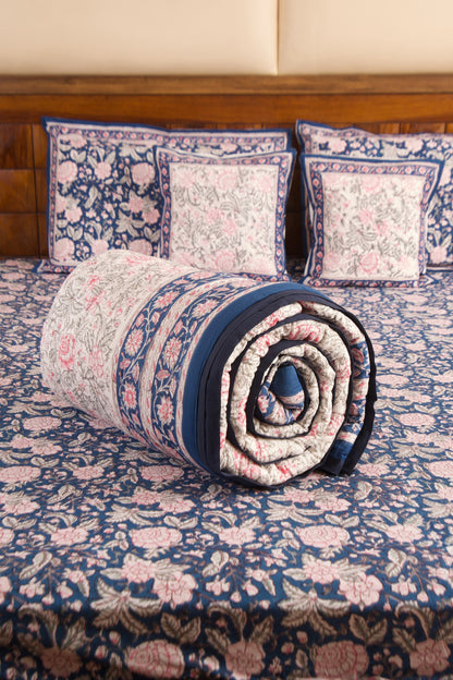 Neel Gulaab Reversible Mulmul Cotton Quilt