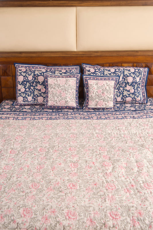 Neel Gulab Bedsheet & Quilt Set