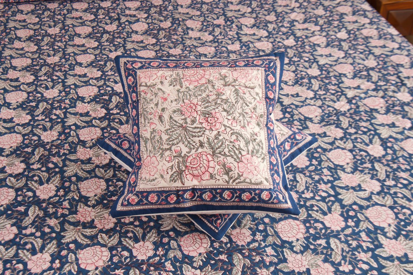 Neel Gulab Cushion Cover- White