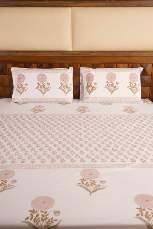 Peach Marigold Bedsheet & Dohar Set