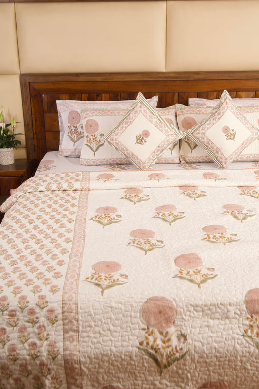 Peach Marigold Quilted Bedcover