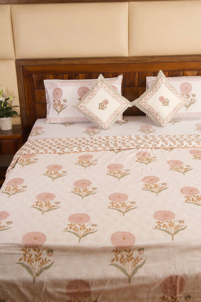 Peach Marigold Bedsheet & Dohar Set
