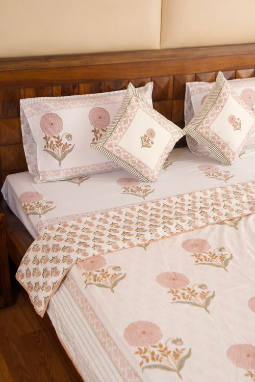 Peach Marigold Bedsheet & Dohar Set