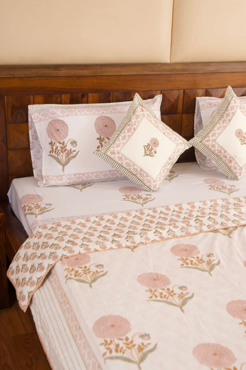 Peach Marigold Bedsheet & Dohar Set