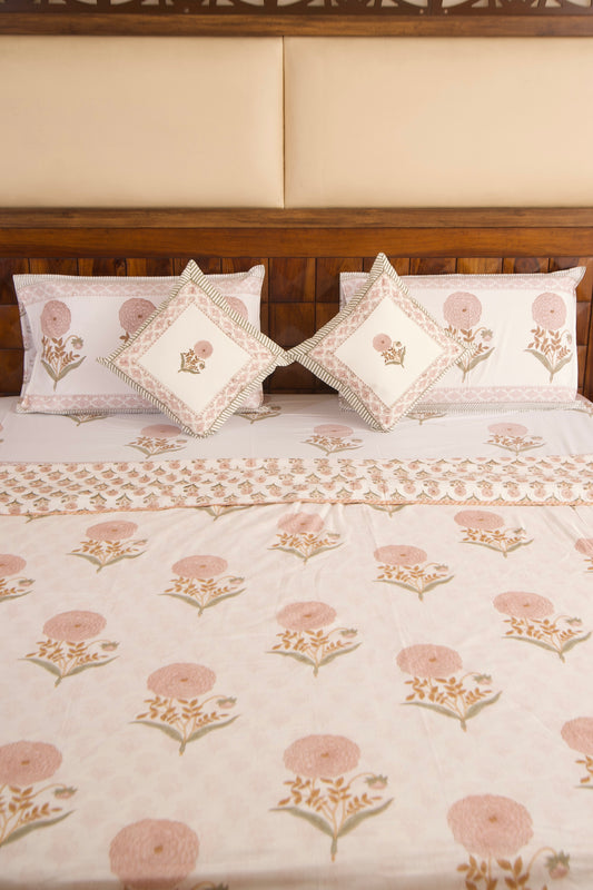 Peach Marigold Bedsheet & Dohar Set