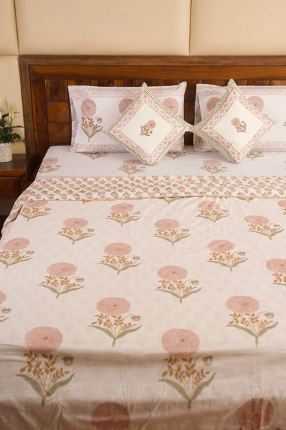 Peach Marigold Bedsheet & Dohar Set