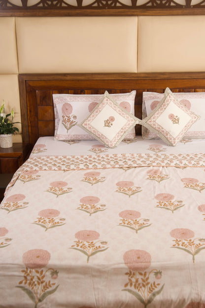 Peach Marigold Bedsheet & Dohar Set