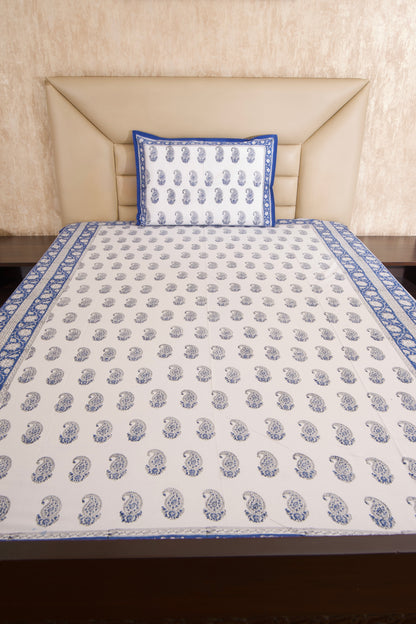 Blue Paisely Percale Cotton Bedsheet-Single