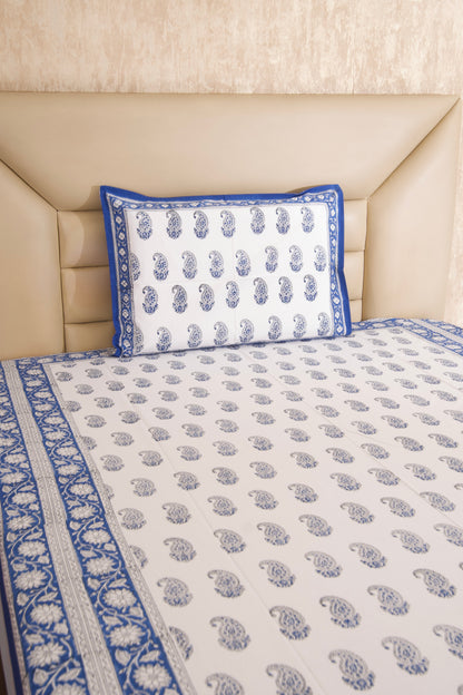Blue Paisely Percale Cotton Bedsheet-Single