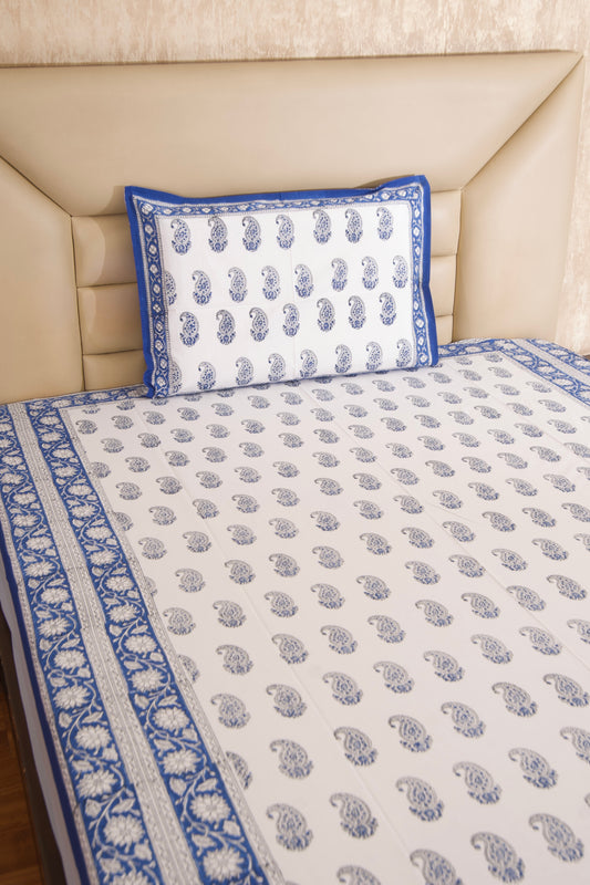 Blue Paisely Percale Cotton Bedsheet-Single