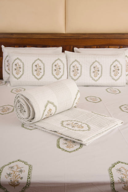 Green Jasmine Mirror Quilted Reversible Bedcover