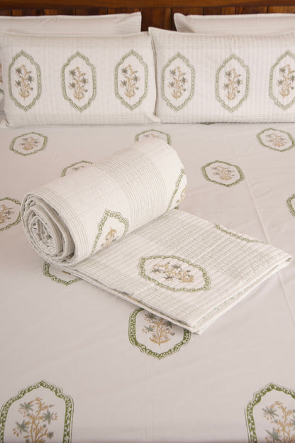 Green Jasmine Mirror Quilted Reversible Bedcover