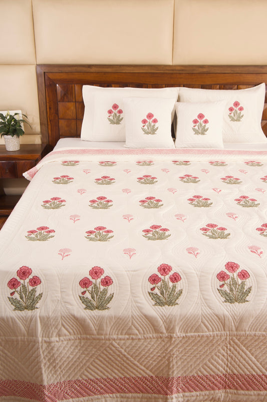 Gulaabi Pankhuri Persian Quilted Luxury Bedcover- California King