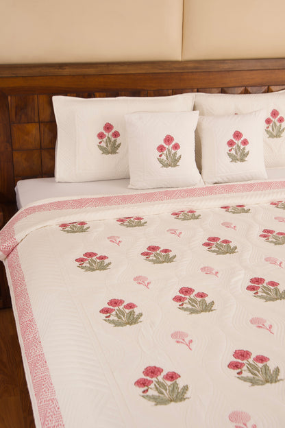 Gulaabi Pankhuri Persian Quilted Luxury Bedcover- California King
