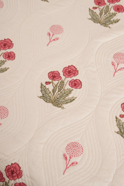 Gulaabi Pankhuri Persian Quilted Luxury Bedcover- California King
